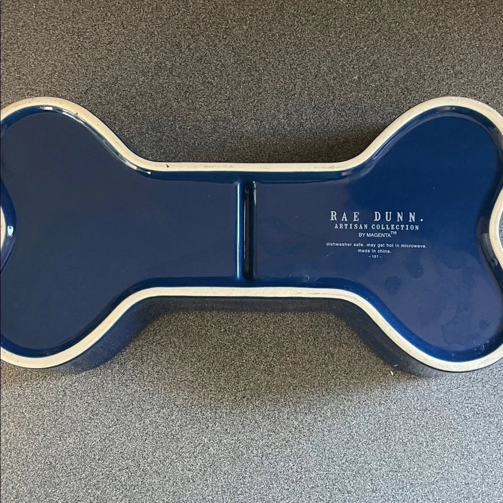 Rae Dunn Navy Blue 'Patriotic Pooch' Bone Double Bowl